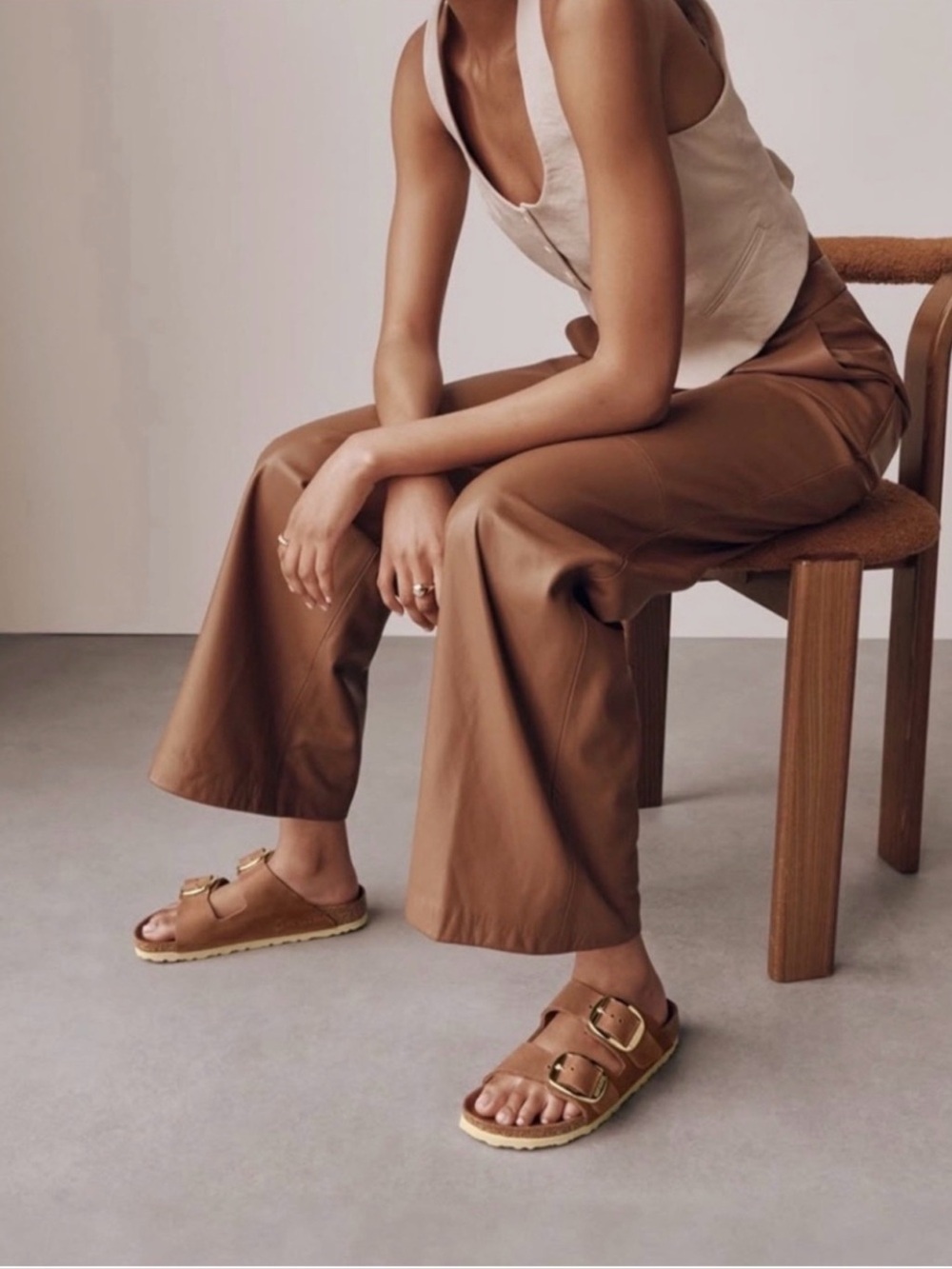 Birkenstock Brown Leather Sandals, gold buckles